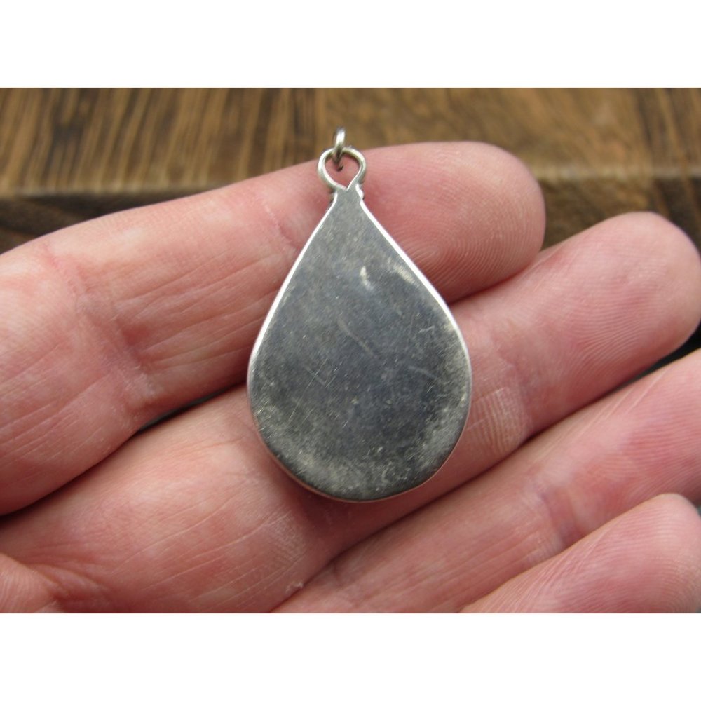 18" Sterling Silver Heavily Tarnished Blue Inlay Pendant Necklace Vintage - Picture 4 of 7